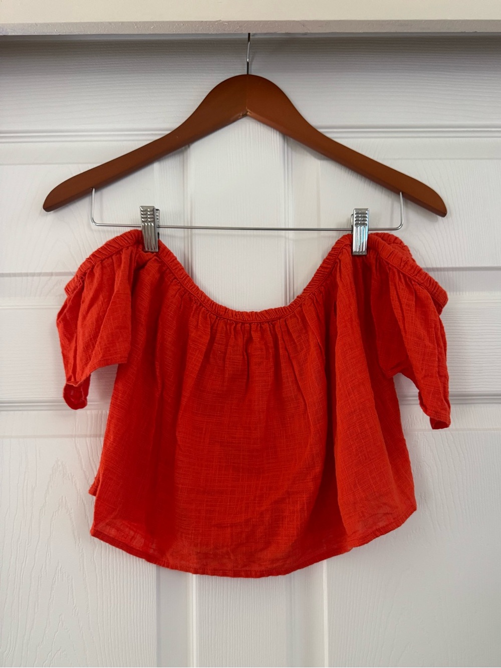 Billabong Off-the-Shoulder Gauze Crop Top - Burnt Orange / Rust - Medium